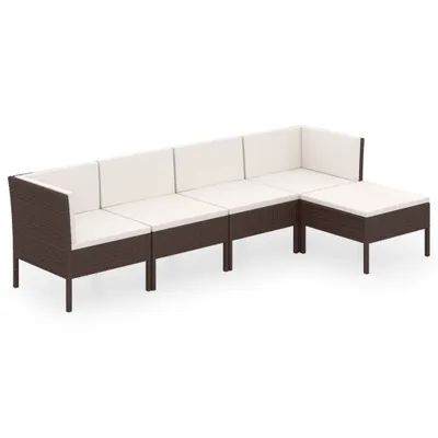 Image de vidaXL Ensemble de salon de jardin 5 pièces avec coussins Poly rotin brun