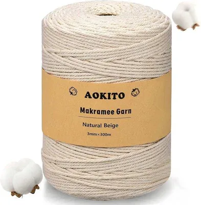 Obrázek produktu pro Makramé šňůra 3 mm x 300 m – měkká bavlněná šňůra pro ruční práce a dekorace