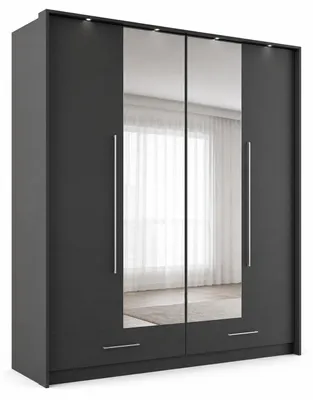 Produktbild von Kleiderschrank TOLEDO 210 cm mit Spiegel – Falttürenschrank mit Schubladen, moderner Garderobenschrank (Graphit)