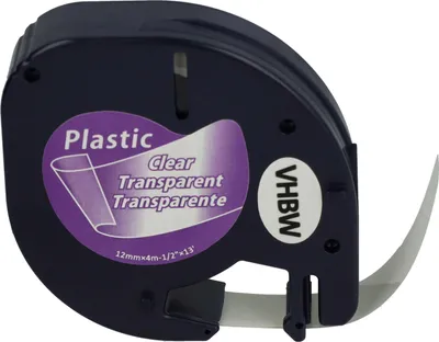 Produktbild von vhbw Schriftband-Kassette Plastik Ersatz für Dymo S0721530, 16951 für Etiketten-Drucker 4m x 12mm Schwarz auf Transparent