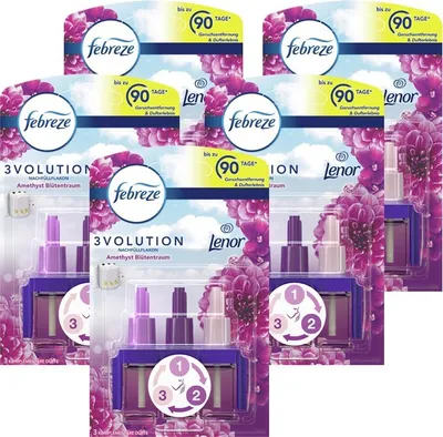 Produktbild von Procter & Gamble 3Volution Lufterfrischer Nachfüllflakon Amethyst Blütentraum 20ml – 3 Düfte, Geruchsentfernung, bis zu 90 Tage Duft, regulierbare Intensität, Febreze kompatibel
