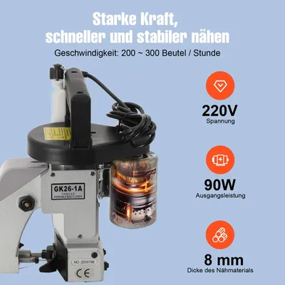 Produktbild von Handgeführte Sacknähmaschine - Tragbare Beutelnähmaschine - 220 V - Zum Verschließen und Verpacken - Stahlkonstruktion