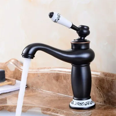 Image de Robinet de lavabo vintage, noir, mitigeur à levier unique pour salle de bain/cuisine
