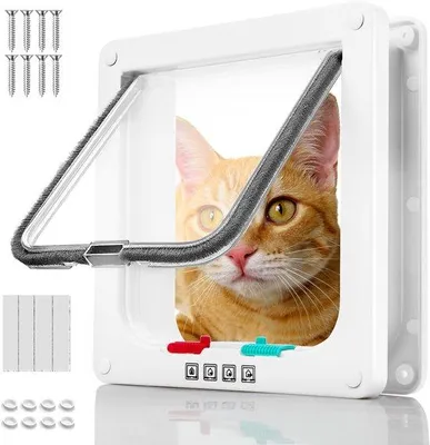 Productafbeelding van Ibenzoa® kattenluik XL met 4-weg vergrendeling – ABS, 28x25x5,5 cm (buiten) / 22x20 cm (binnen) – geschikt voor katten en kleine honden tot 75 cm, voor deuren, ramen en muren