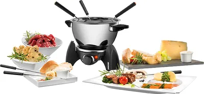 UNOLD 48615 Fondue-SET - Elektro Fondue, Wechseltopf (Edelstahl/Keramik), Fleischfondue/Asiatisch, Schokofondue, Käsefondue, für 6 Personen