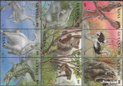 Produktbild von Briefmarken Guyana 1993 Mi 4146-4154 Neunerblock (kompl. Ausg.) gestempelt Rezente und extinkte Fauna