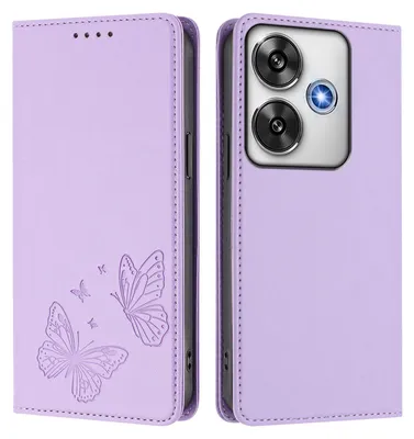 Produktbild von Lederhülle für Xiaomi Poco F6, Schmetterling Prägung Leder Brieftasche Schutzhülle mit Ständer Violett