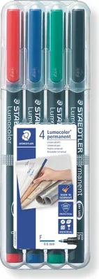 Zdjęcie produktu dla Staedtler Lumocolor 318 WP4, Czarny, Niebieski, Zielony, Czerwony, Końcówka cienka, Czarny, Polipropylen (PP), Drobny, 0,6 mm