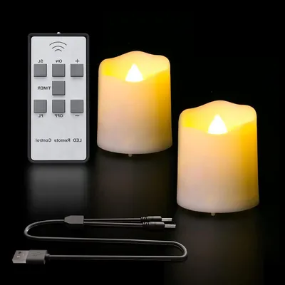 Image de Bougies LED rechargeables - Bougies chauffe-plat sans flamme - Éclairage d'ambiance décoratif - Avec télécommande - Lot de 2 - Lumière blanche chaude