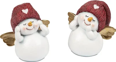 Produktbild von 2 Stück im Set -  Dekorativer  Schneemann Deko Figur aus  Keramik