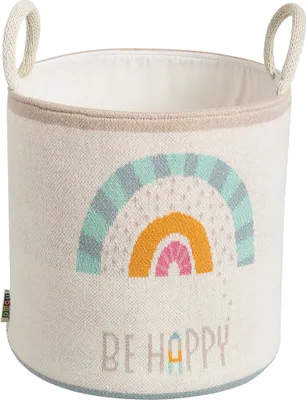 Zdjęcie produktu dla owa kosz na zabawki "be happy" z tęczą, beżowy, bawełniany, dzianinowy, Ø 26 cm, wys. 28 cm 8906