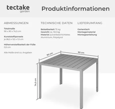 Produktbild von Gartentisch Maren aus Aluminium und Kunststoff 90 x 90 x 74,5 cm
