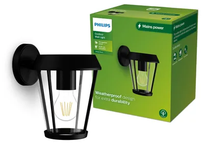 Zdjęcie produktu dla Philips Kinkiety Sunera 25 W E27 bez żarówki, Oświetlenie zewnętrzne ścienne, Czarny, Metal, IP44, Ogród, Patio, I