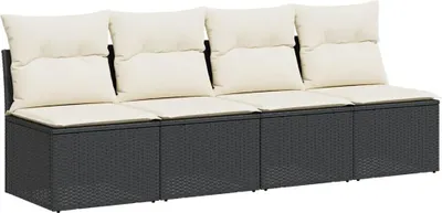 Produktbild von vidaXL Gartensofa mit Kissen 4-Sitzer Schwarz Poly Rattan