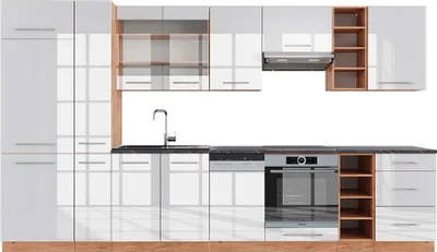 Zdjęcie produktu dla Zabudowa kuchenna Vicco Fame-Line Biały wysoki połysk/złoty dąb power 355 cm , BP Antracyt, Model 49305