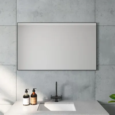 Produktbild von Wandspiegel Spiegel Schwarz Bad Wand 100x60 cm eckig,Flurspiegel,Vertikal Horizontal möglich,Kupfer- und bleifreier Spiegel,Aluminiumrahmen in schwarz matt,Badezimmerspiegel,Badspiegel
