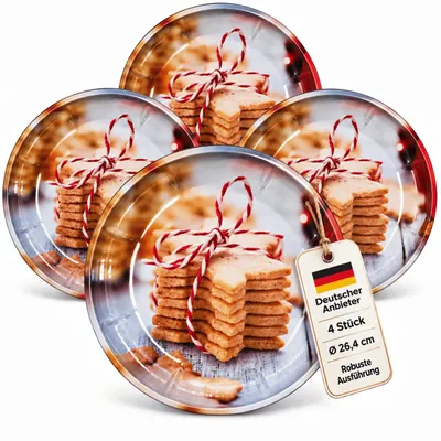 Produktbild von 4 Keksteller Weihnachtsteller Plätzchenteller Metall Servierteller Weihnachten