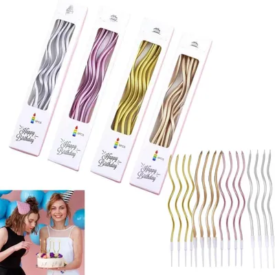 Immagine prodotto di Candeline per torta di compleanno, 24 pezzi, a forma di spirale, candeline per torte, candeline per compleanno curve, lunghe