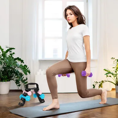 Produktbild von SUGIFT Hantelset 6 Hanteln, Kurzhantelset mit Ständer 2-in-1, Hex-Kurzhanteln mit Kettlebell-Gestell, Rosa | Metallkern | 2x1kg 2x2kg 2x3kg