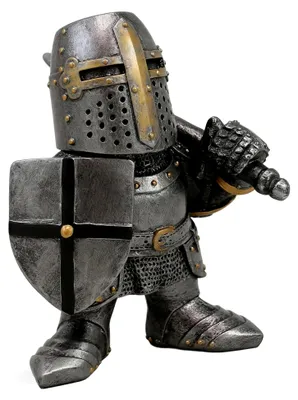 Produktbild von Gartenornament Zwergenritter, mittelalterliche Gnom-Ritterstatue, 12,5 cm hoch, Skulptur mit Ritterschild aus Kunstharz