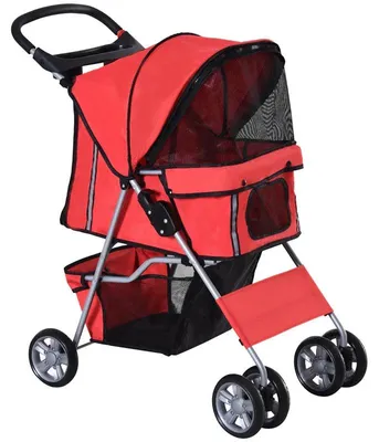 Produktbild von Hundekinderwagen für kleine Hunde | Farbe: Rot | Abmessungen: 45x75x97 cm