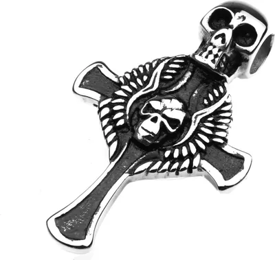 Produktbild von Edelstahl Anhänger aus 316L Totenkopf Schädel mit Kreuz