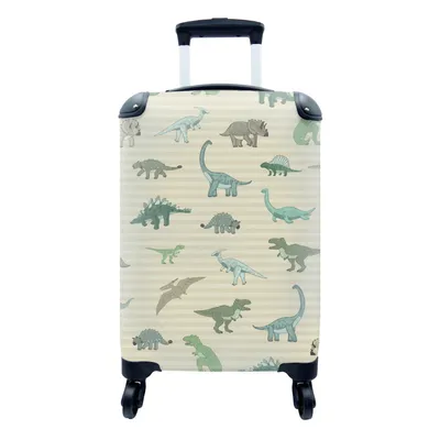 Produktbild von MuchoWow® Koffer Handgepäck Trolley Rollkoffer Kleine Reisekoffer mit 4 Rollen - Dinosaurier - Braun - Grün - Jungen - Mädchen - Kinder - Cabin Size < 55x40x23 cm & 55x40x20 cm - Kinderkoffer - Kabinenkoffer - Boardgepäck - Reise-Box - Reisekoffer - Reisegepäck - Koffer mit Bild - Trolley für Kinder