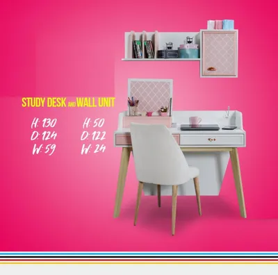 Produktbild von Schreibtisch Wandregal Holz Kinderzimmer Schreibtische Zimmer Möbel Design Rosa