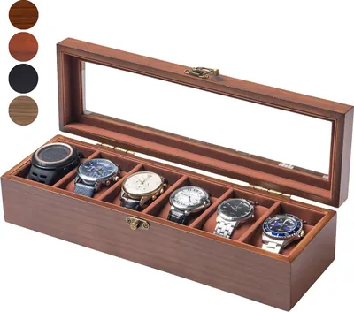 Produktbild von Samt Innenfutter Uhrenkasten, 6-Fach Holzbox, Samt Uhren Display, Schmuck Aufbewahrung Schmuckkoffer