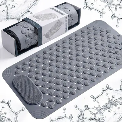 Produktbild von Rutschfeste Badematte, grau, für Badewanne, Dusche und Massage, 68 x 35 cm