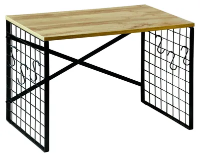 Zdjęcie produktu dla Metalowa półka kuchnna z haczykami i dębowym dekorem, 52 x 32,5 cm
