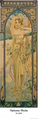 Zdjęcie produktu dla Alphonse Mucha Art Print Obraz - Cztery pory dnia, Dzień, 1899 (120 x 40 cm)