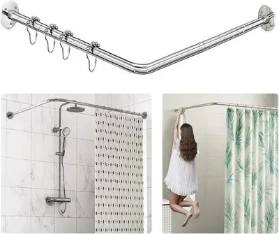 Productafbeelding van Famanu douchegordijnstang in L-vorm, gemaakt van roestvrij staal 304, zilverkleurig, verstelbaar van 70-100 x 70-100 cm