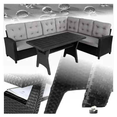 Produktbild von Gartenbank Set mit Tisch und Eckbank, wetterfeste Rattan Lounge für Garten, Balkon und Terrasse - schwarz