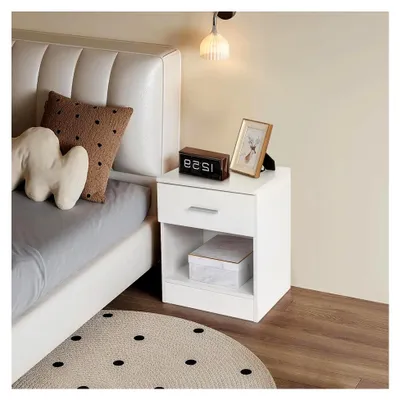 Produktbild von Nachttisch 2er Set Nachtschrank Beistelltisch Kommode mit offenem Fach und 1 Schublade für Schlafzimmer, Wohnzimmer Weiß