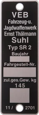 Produktbild von Typenschild SR2 (Rahmenplakette aus Aluminium)