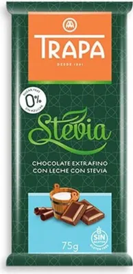 Produktbild von MILCHSCHOKOLADE MIT STEVIA, OHNE ZUCKERZUSATZ, GLUTENFREI, 75 g – TRAPA