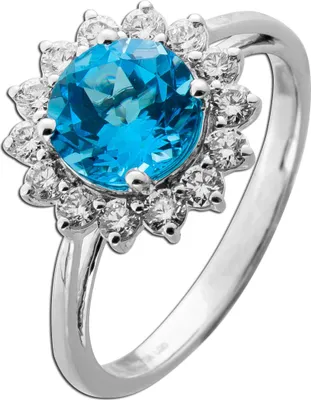 Produktbild von Blautopas Ring Weißgold 585 14K blauer Edelstein Lab Grown Diamanten 19