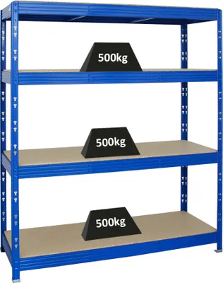 Produktbild von Profi Schwerlastregal RHINO | HxBxT 180x160x60cm | 4 Spanplatten-Ebenen 16mm | Fachlast 500kg | Blau