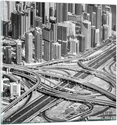 Produktbild von Bilder auf glas - Einteilig - Stadt Wolkenkratzer Autobahn - 30x30cm - Glasbilder - Wandbilder - Bilder - Wanddekoration aus Glas - Glas Bilder - Wandbild auf Glas - GAC30x30-5065