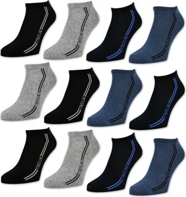 Produktbild von 8 oder 12 Paar Sneaker Socken Herren Sport Baumwolle Schwarz Blau Grau – 16777 - 12 Paar  Farbmix 47-50