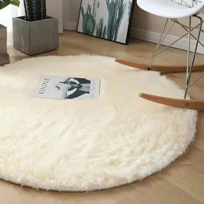 Obrázek produktu pro Kulatý, huňatý koberec Shaggy, měkký, béžový, 80 cm