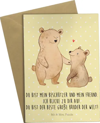 Produktbild von Mr. & Mrs. Panda Grußkarte Bär Großer Bruder - Gelb Pastell - Geschenk, Muttertag, hochzeitskarten, Bären, einladungskarten, Geschwister, dankeskarten, weihnachtskarten