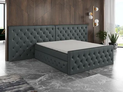 Produktbild von Boxspringbett SVEN 160 x 200 mit 2 Bettkästen, Bonell-Matratze und Topper. Farbe: Grau
