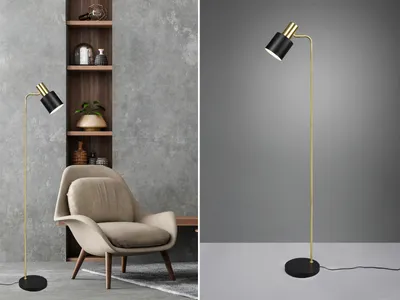 Produktbild von LED Stehlampe Metall Schwarz & Gold Retro Leselampe dimmbar Höhe 154cm