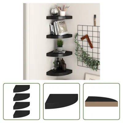 Immagine prodotto di The Living Store Mensole galleggianti ad angolo 4 pezzi nero 25x25x3,8 cm MDF