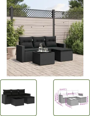 Produktbild von The Living Store 5-tlg. Garten-Sofagarnitur mit Kissen Schwarz Poly Rattan