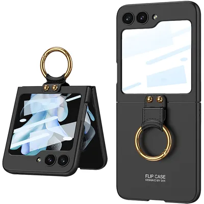 Obrázek produktu pro Pouzdro pro Samsung Galaxy Z Flip 5 Tenké matné tvrdé PC kryt s integrovanou ochranou displeje a kroužkovým držákem černé