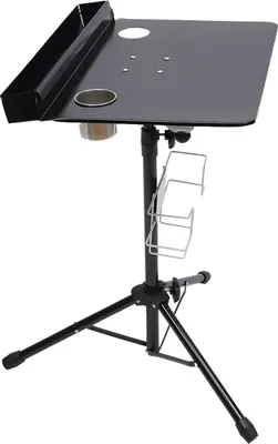 Immagine prodotto di Supporto regolabile per tatuaggi - Altezza regolabile - Pieghevole - Postazione di lavoro portatile con piano di appoggio in acciaio inossidabile - Nero