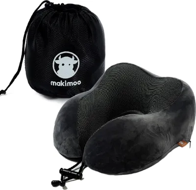 Image de Coussin de voyage en mousse à mémoire de forme avec poche, support cervical à 360 degrés, couleur grise, pour avion